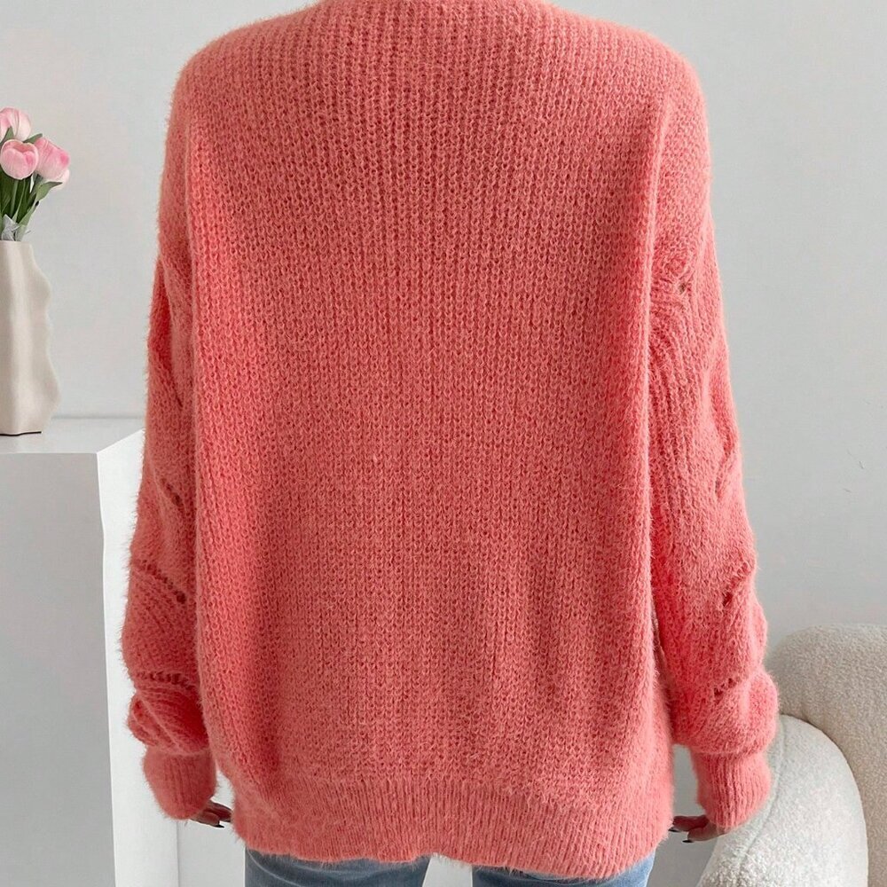 Pink Casual Women's Drop Shoulder Button Front Cardigan - Picture 2 of 6